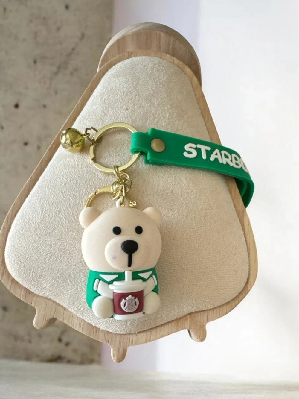 Starbucks Green Bear Keychain Charm with Gold Accents